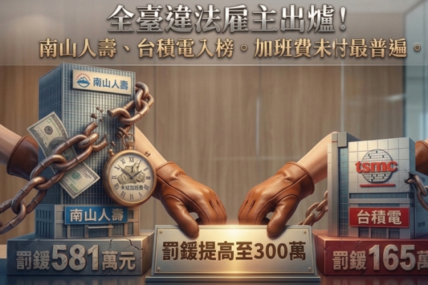 全臺十大違法雇主曝光！南山人壽居冠、台積電入榜，勞團呼籲修法提高罰責，未給加班費成最大宗問題