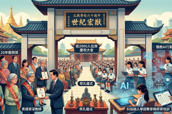曼德勒孔教學校慶60週年暨教師節 僑委會贈匾並推動僑教AI行動