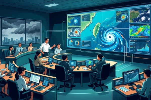 視導巴威颱風中央災害應變中心 卓揆：中央地方一體 善用科技情資防颱、保障國人平安
