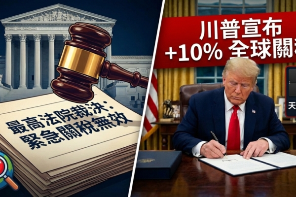 美國最高法院裁定緊急關稅措施逾權引發國際關注　行政院嚴密關注後續發展並維護國家與產業最大利益，川普宣布加碼10%關稅並將於3天後生效