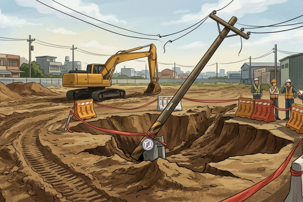 整地掏空地基釀禍！　台中大肚台電臨時電桿傾倒
