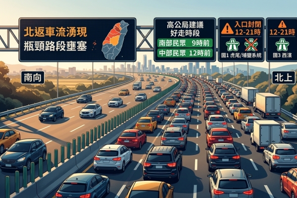 4天連假第3天北返車流湧現 高公局公布好走時段與封閉路段