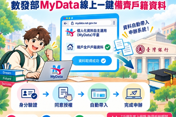 申辦就學貸款免奔波！ 數發部MyData線上一鍵備齊戶籍資料