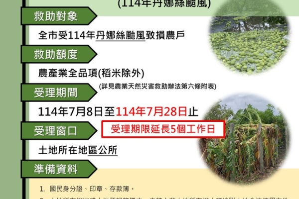 丹娜絲颱風重創臺南農漁畜業！農業部緊急延長現金救助申請期限到7月底