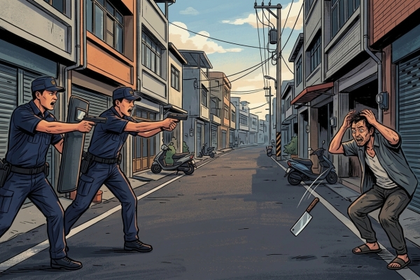 影／台南永康街頭驚魂！男對鄰居亮刀叫囂　見警「掏槍對準」急棄刀伏地