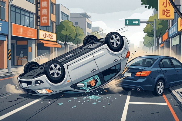 撞擊畫面曝光！桃園直行車被停車格切出車撞翻　駕駛手部被玻璃割傷  
