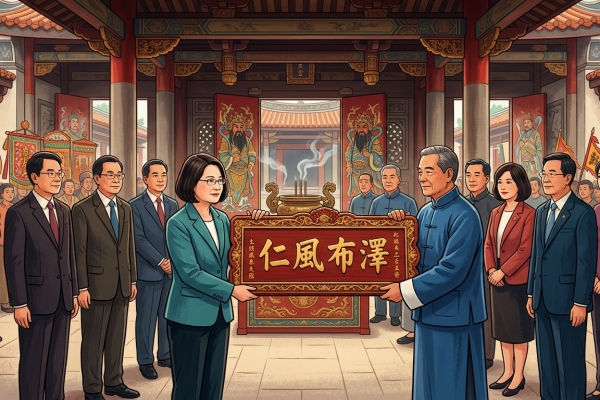 蕭美琴赴彰化鹿港參拜祈福 贈匾奉天宮盼推動「均衡臺灣」