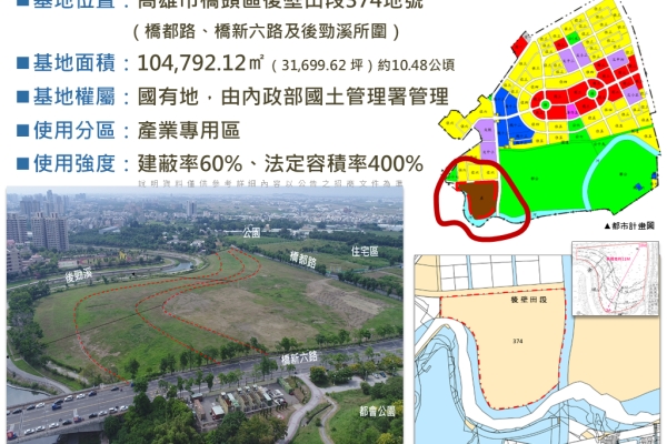 內政部國土署公告：高雄新市鎮產業專用區土地自10/29起標租　明年3月正式開標