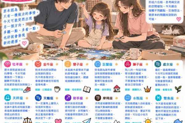 2026年9月21日 明日星座運勢  換個想法，事情就有新的可能