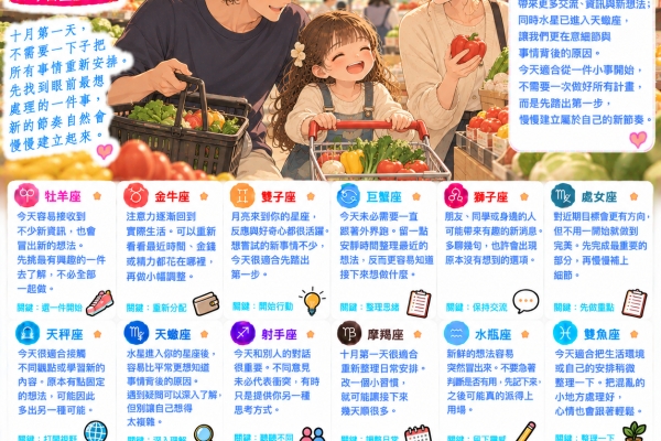 2026年10月1日星座運勢：月亮進雙子座，從「一件小事」開啟新月份
