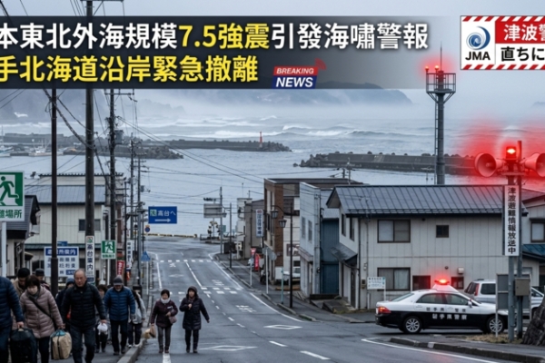 日本東北外海規模7.5強震引發海嘯警報　岩手北海道沿岸民眾緊急撤離