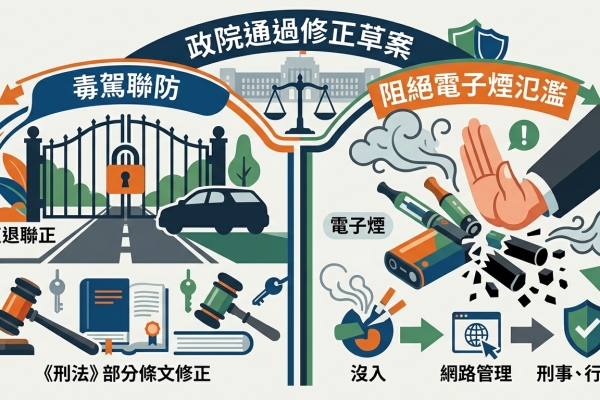 政院通過《刑法》第77條、第79條之1、《刑法施行法》及《菸害防制法》部分條文修正草案 健全毒駕聯防、阻絕電子煙氾濫 