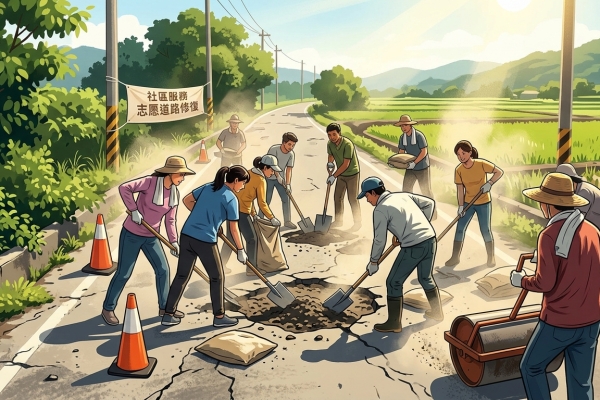 臺南國際同際會永康同濟會攜手友會補路，烈日下鋪路為民行溫暖串聯行的希望