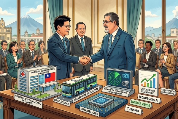 外交部長林佳龍率企業團訪問友邦瓜地馬拉，晉見阿雷瓦洛總統並會晤馬丁涅茲外長，感謝支持邦誼及台灣國際參與