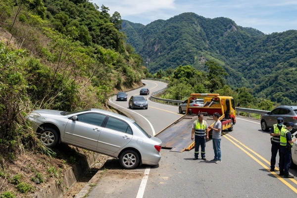 台14甲線又見車輛衝出路外！轎車「車頭栽進邊坡」卡路旁　所幸無人受傷