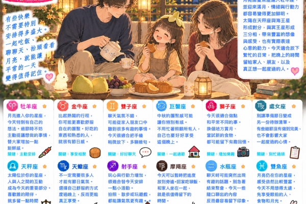 2026年9月26日星座運勢：中秋滿月相伴，將今晚留給想共度的人