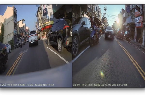 驚險瞬間！彰化騎士載2桶瓦斯自撞路邊車　人摔車道後方轎車險輾上