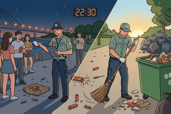 台南中秋連假嚴查深夜違規煙火 環保局開罰並清出近9噸垃圾