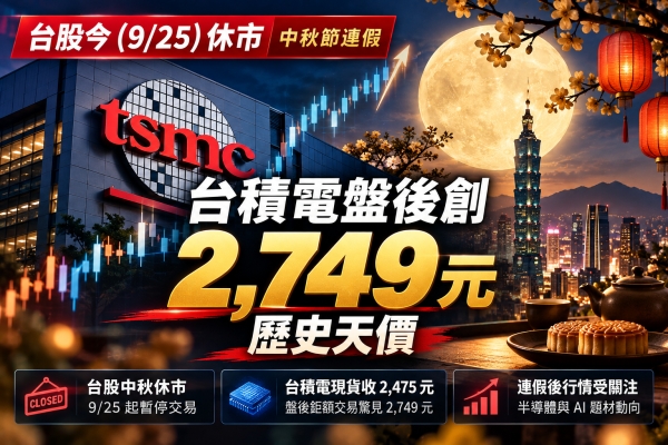 台股中秋休市守住4萬8千點 台積電盤後鉅額交易現2749元天價