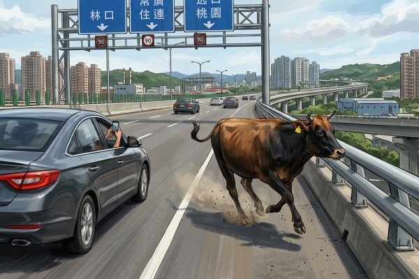 西濱林口驚見「超跑」！牛隻闖快速道路狂奔　網友笑：藍寶尖尼