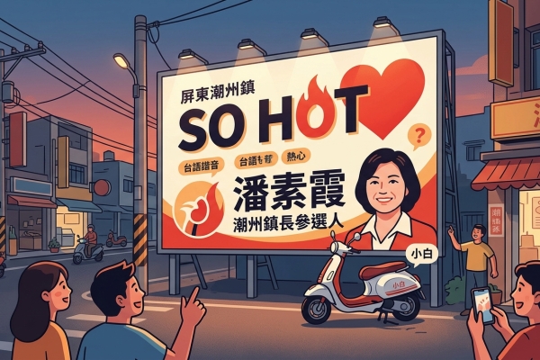 屏東潮州選舉看板「SO HOT」引熱議 參選人潘素霞台語諧音梗吸睛
