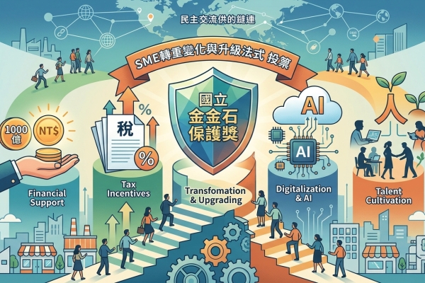 頒發國家磐石關懷獎章 卓揆盼8月底前擬定完成《中小微企業轉型升級發展條例》草案 加大力道提供支持