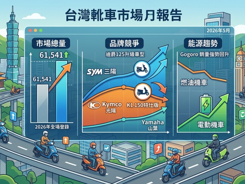 2026年5月臺灣機車交車量出爐：總掛牌61541輛，SYM穩居第一，Kymco K1 150熱銷破五千，Gogoro銷量強勢回升